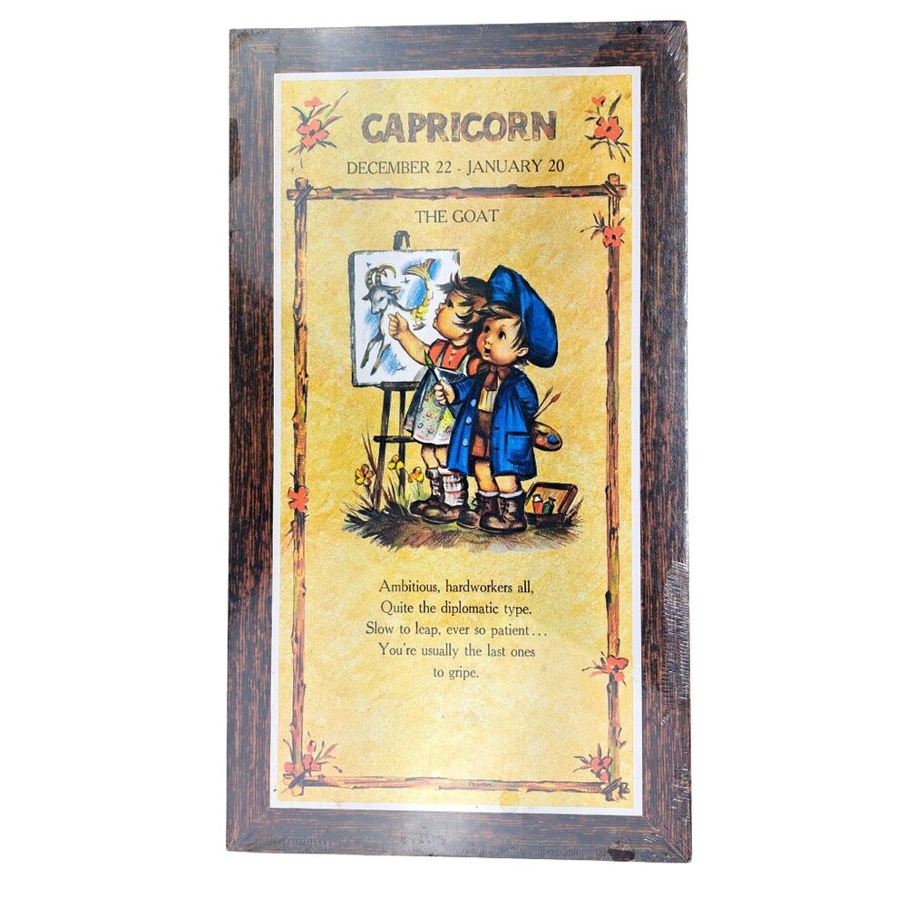 Vintage Capricorn Zodiac Wood Wall Plaque Horoscope Goat 1970s Kids New Sealed